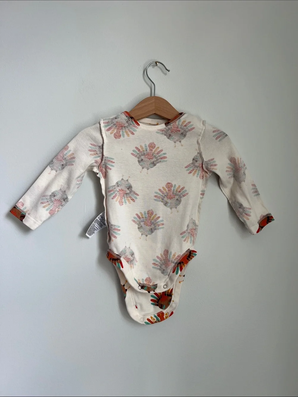Old Navy | 100% Cotton Cream One-Piece Colorful Turkey Print Size 6-12 Months